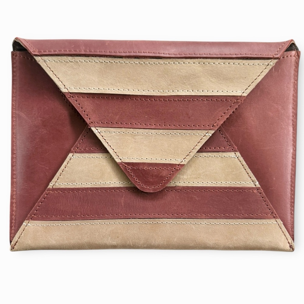 Leather Striped Envelope Clutch